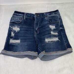 Wax Jean Collection Womens Distressed Denim Shorts Dark Wash Cuffed Size M 90233